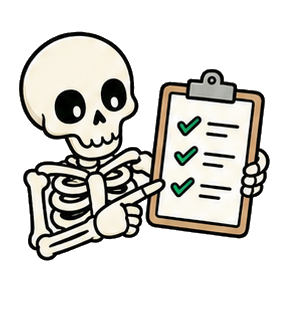 Illustration of a skeleton with a checklist