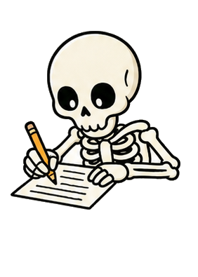 Illustration of a skeleton writing